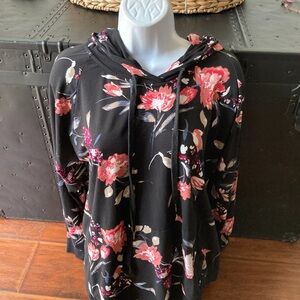 Lildy Floral Black Super Soft Hoodie Sweatshirt Large to X Large